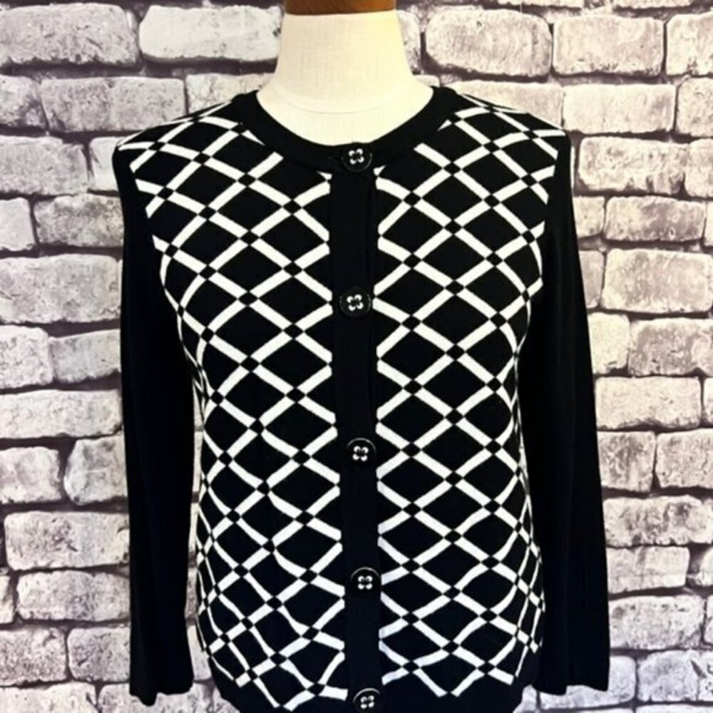 Chaus Black & White Button Down Cardigan Sweater Size S